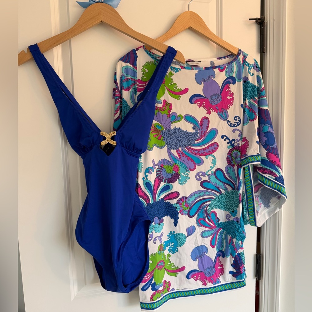 Trina Turk Blue Swimsuit and Colorful Swimsuit & Cover-Up Set